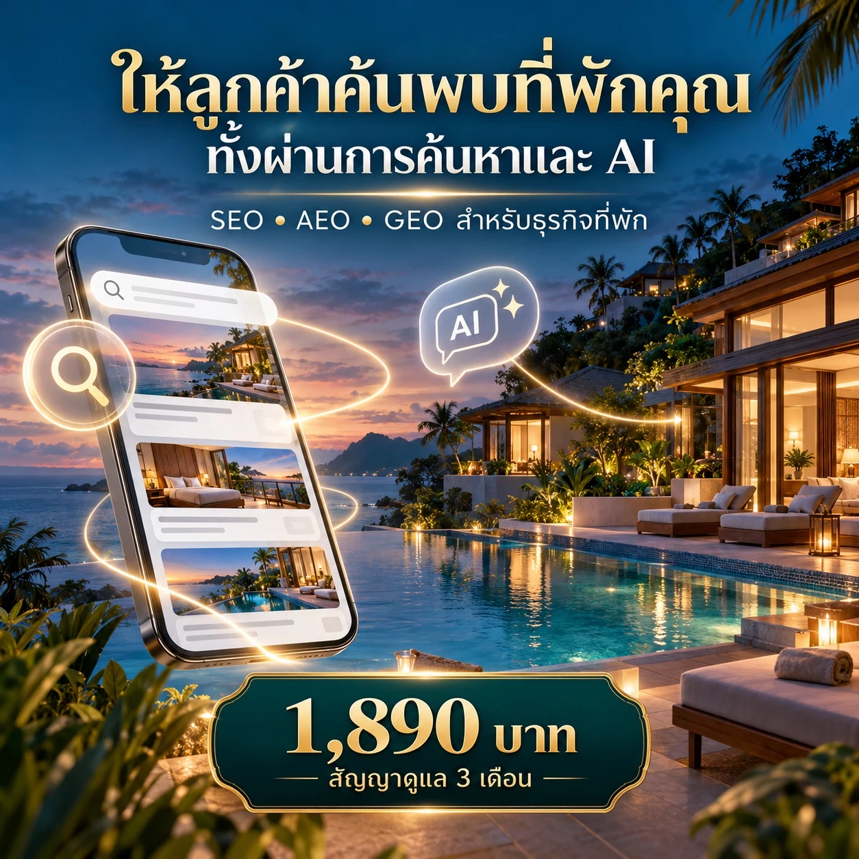ภาพแนวคิดการค้นพบที่พักผ่านการค้นหาและ AI
